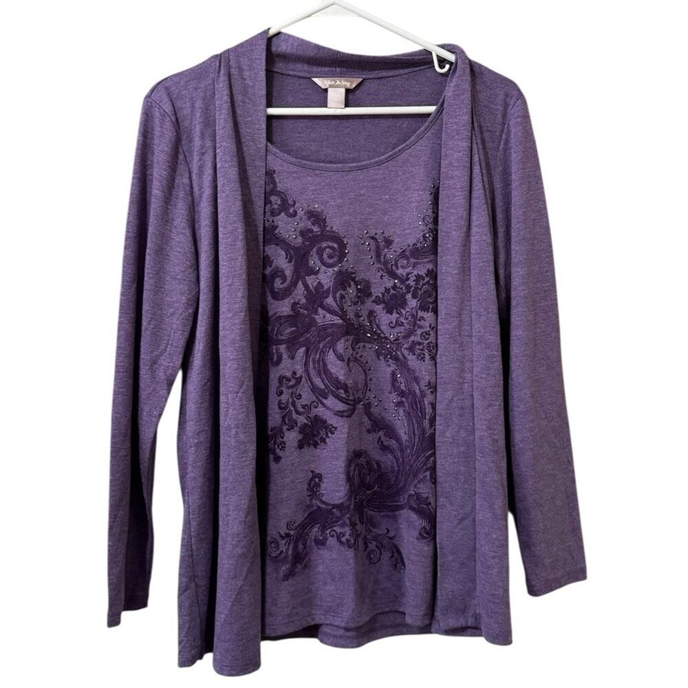 White Stag Twin‎ Cardigan Sweater Set Purple Size Small Gems Lightweight Casual